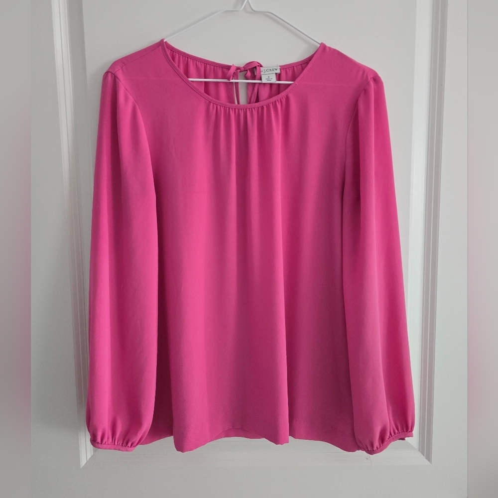 J. Crew Pink Long Sleeve Tie Back Top Blouse